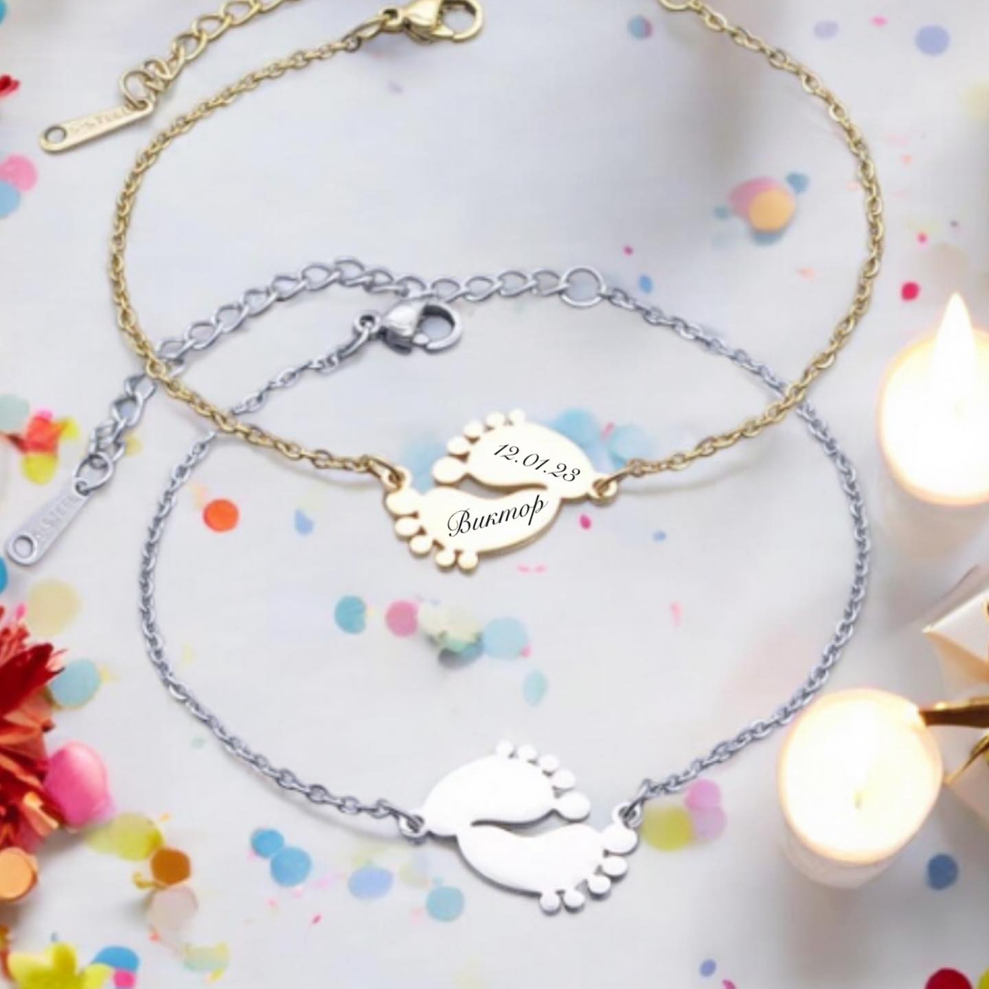 гравирана гривна с крачета с дата и име подарък