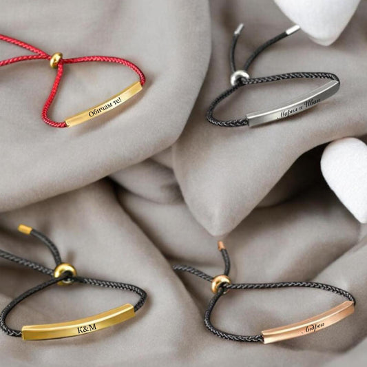 комплект две гривни с гравирани плочки и шнур подарък