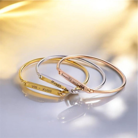 твърда гравирана гривна с име надпис подарък