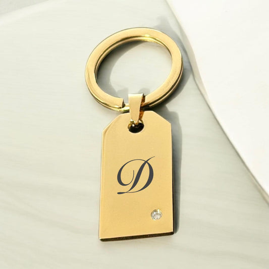 Гравиран ключодържател с правоъгълна висулка и камъче подарък